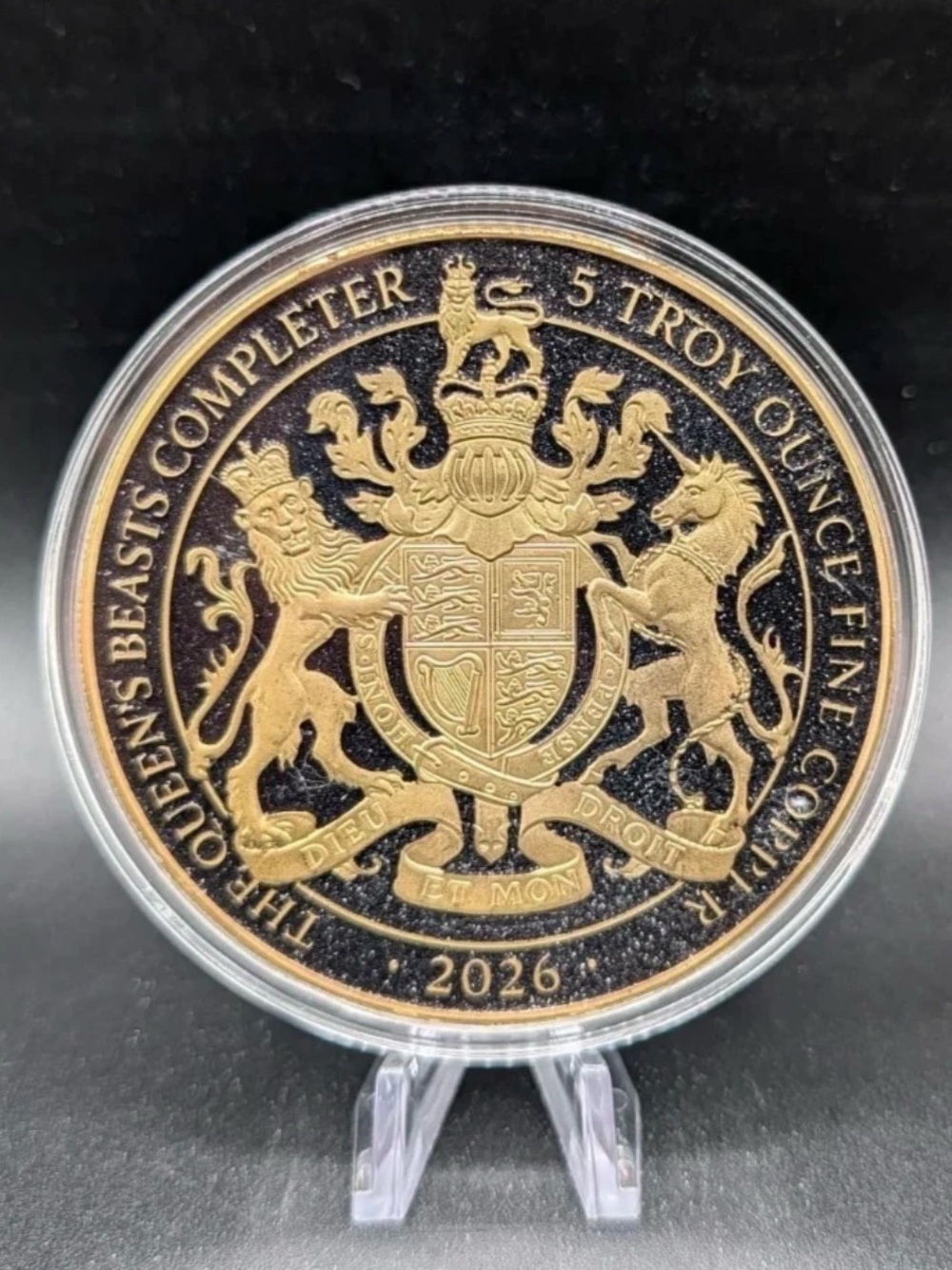 2026 Queen's Beasts Completer 5 Troy Ounce Gold-Color Coin - Black & Gold